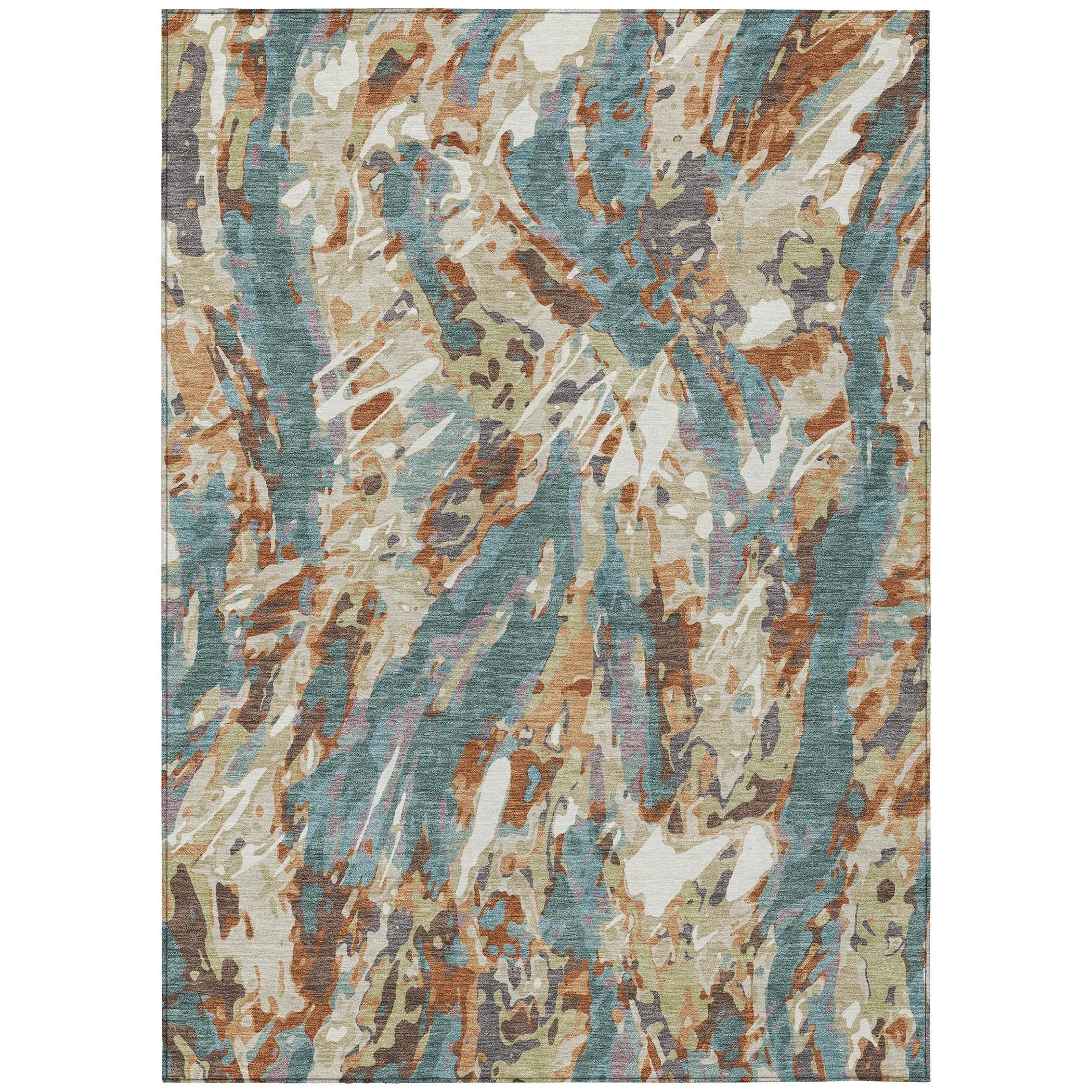 3' X 5' Teal Blue And Gray Abstract Washable Indoor Outdoor Area Rug Homeroots Outdoor